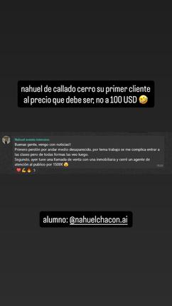 Captura del grupo: Nahuel, 1.500 € su primer cliente