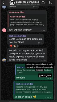 Captura del grupo: Nacho, 1.250 · su 3er cliente del mes
