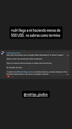 Captura del grupo: Rodrigo Giudice, De menos de 500 a 5K al mes