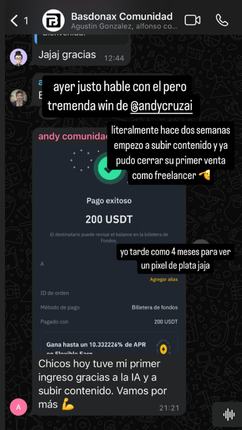 Captura del grupo: Andy Cruz, Su primer ingreso