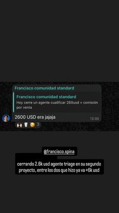 Captura del grupo: Francisco Spina, +6K USD en 2 proyectos