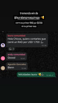 Captura del grupo: Laura, 1.700 USD su primer RAG