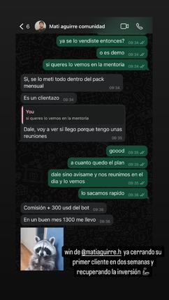 Captura del grupo: Mati Aguirre, 300 USD + comisión