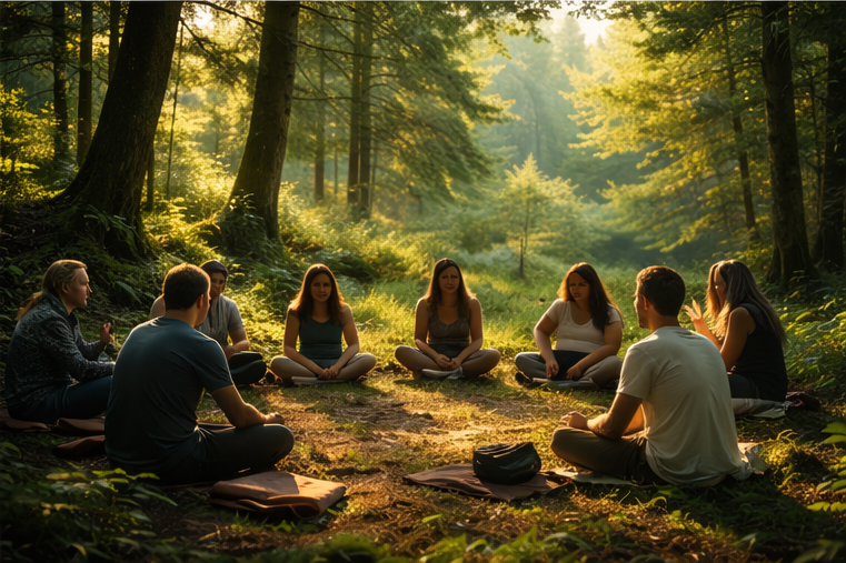 Circle of people sitting in nature