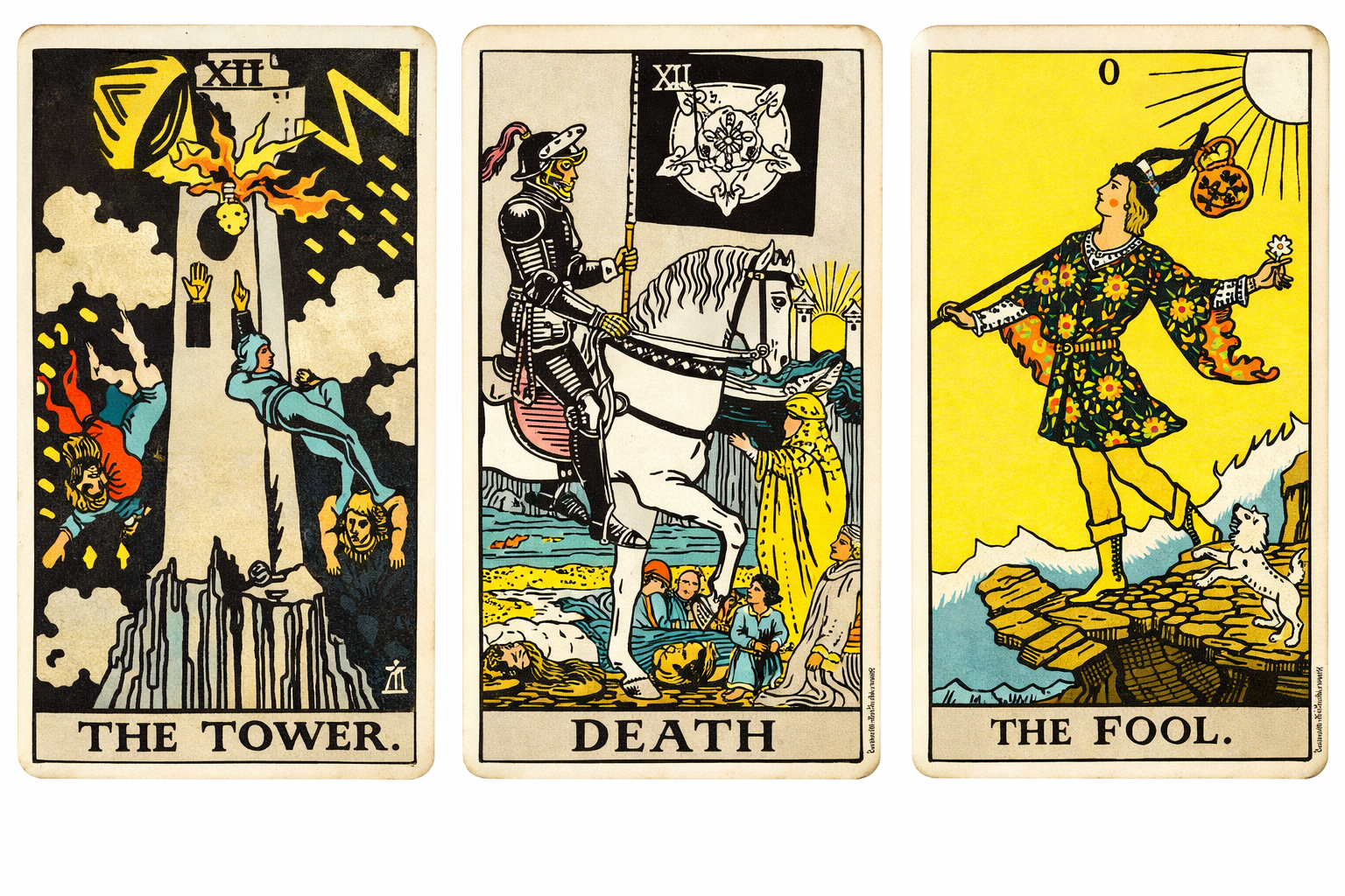 Tarot Cards - The Tower, Death and The Fool Tarot Cards - The Tower, Death and The Fool