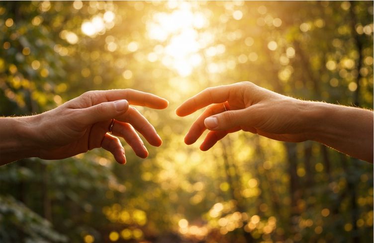 Connection - Two hands reaching out to touch