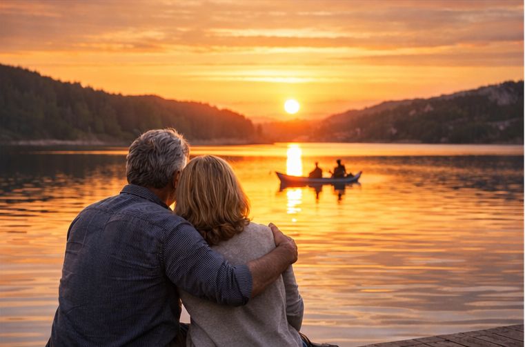 Two lovers gazing at the sunset Two lovers gazing at the sunset