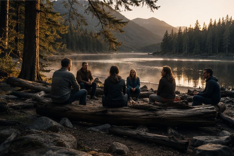 Circle of people in nature having a conversation