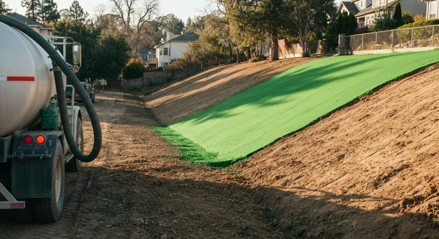 Hydroseeding project on sloped terrain