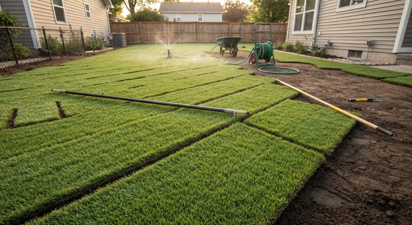 Fresh sod installation