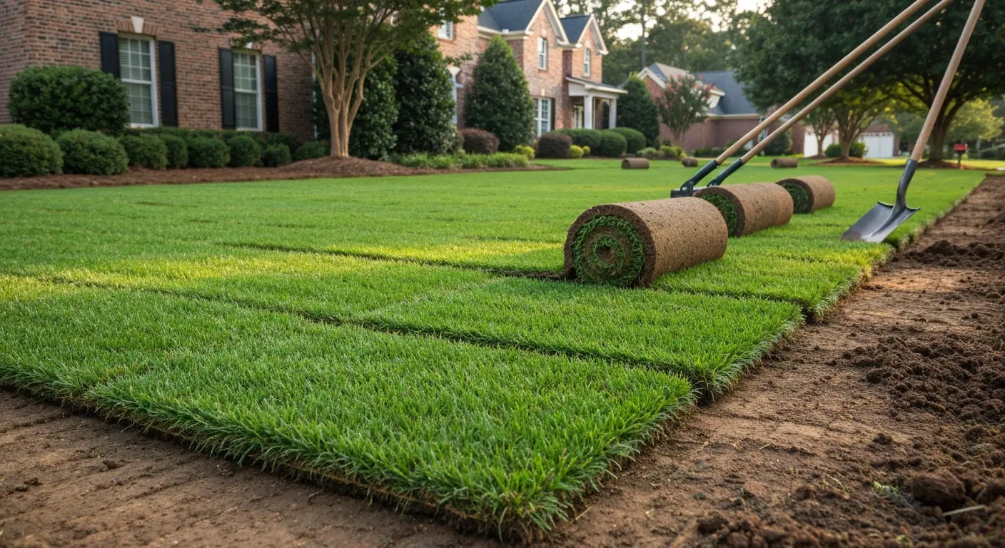 Sod installation on graded yard