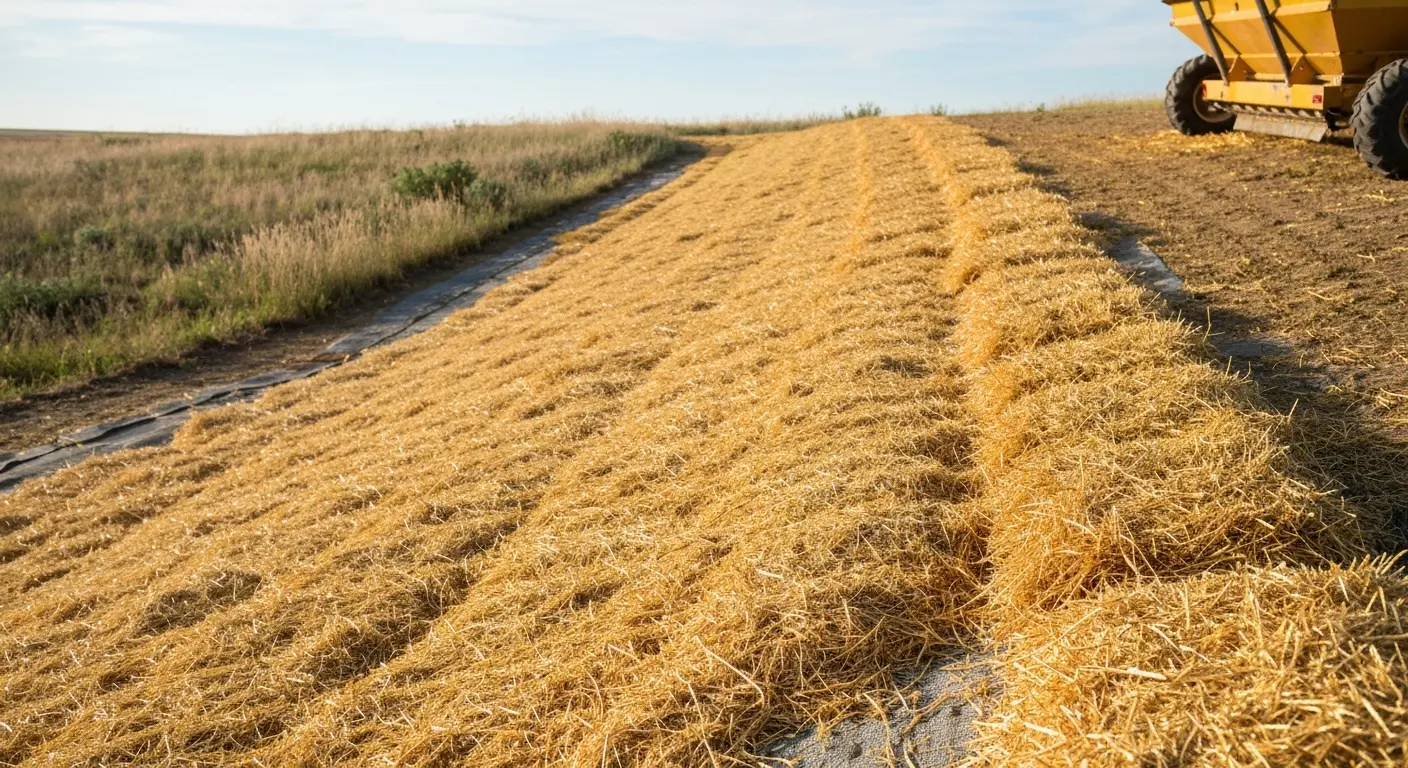 Straw mulch application on slope
