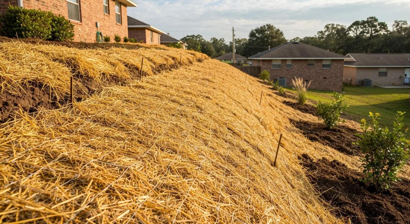 Straw mulch erosion control