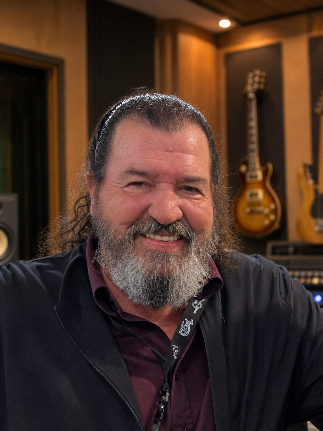 Payton Brown smiling in a professional guitar recording studio