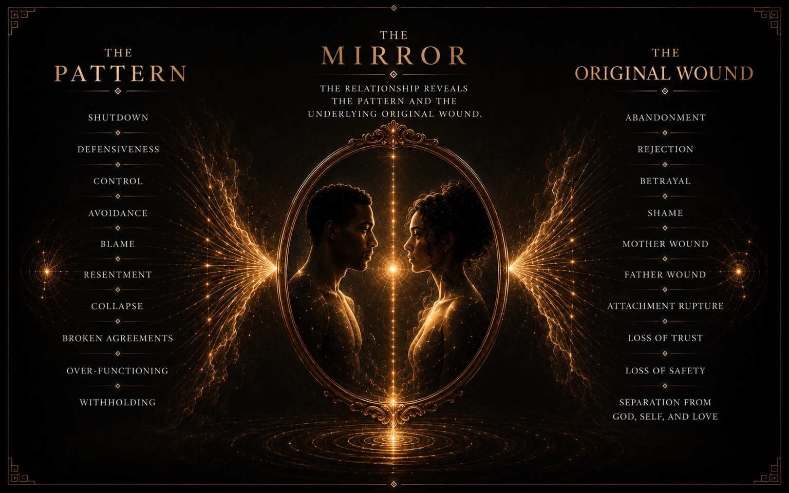 The Mirror graphic showing the pattern, the relationship as mirror, and the original wound