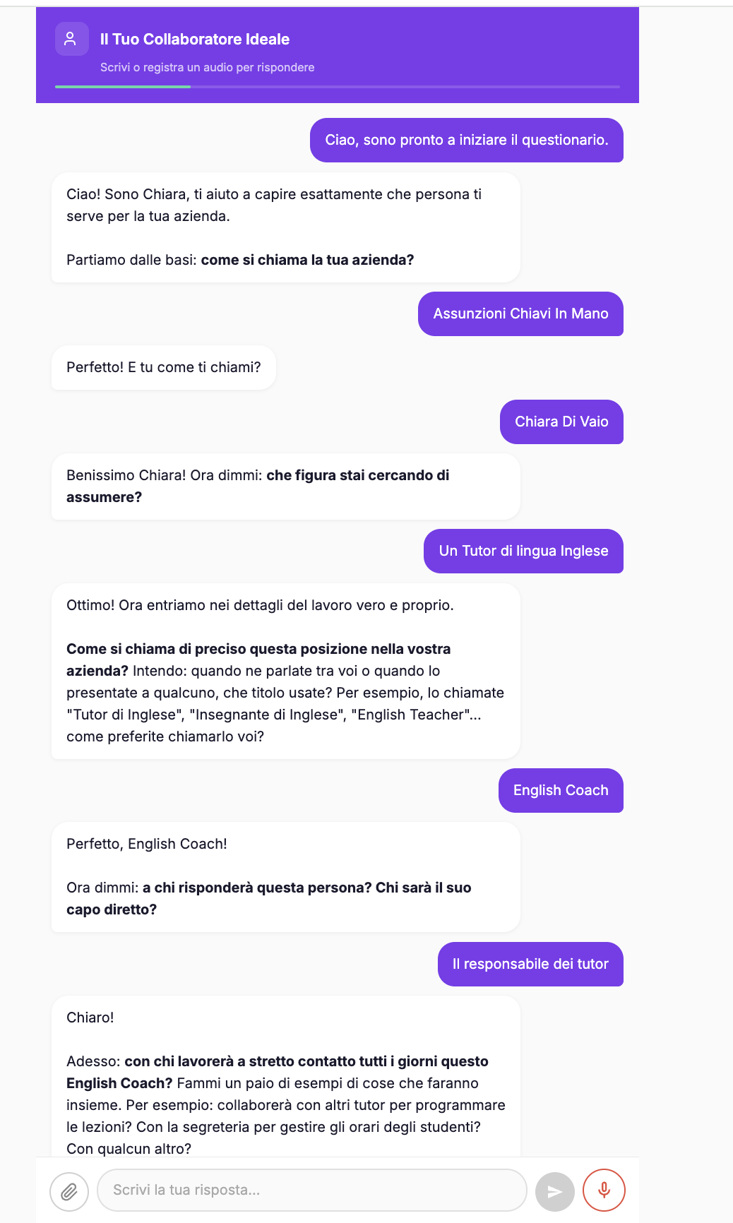Chatbot conversazionale - schermata 2