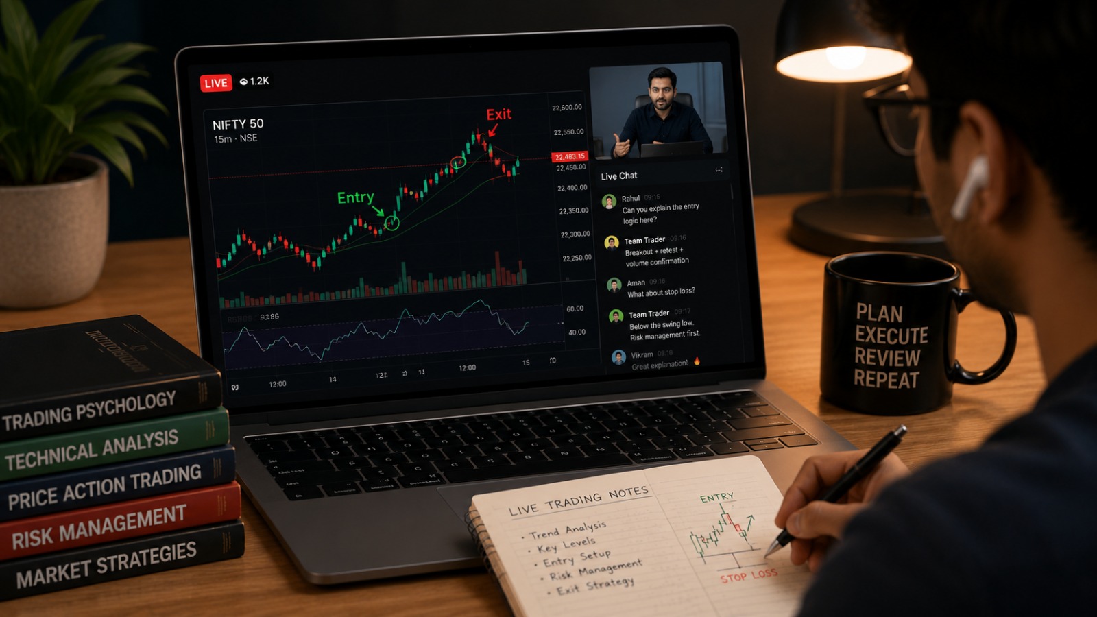 Live trading session on laptops