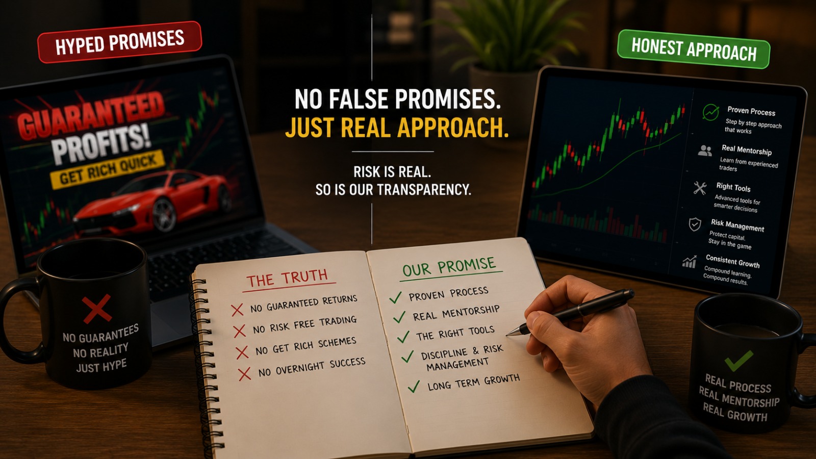 Trader reviewing market data honestly