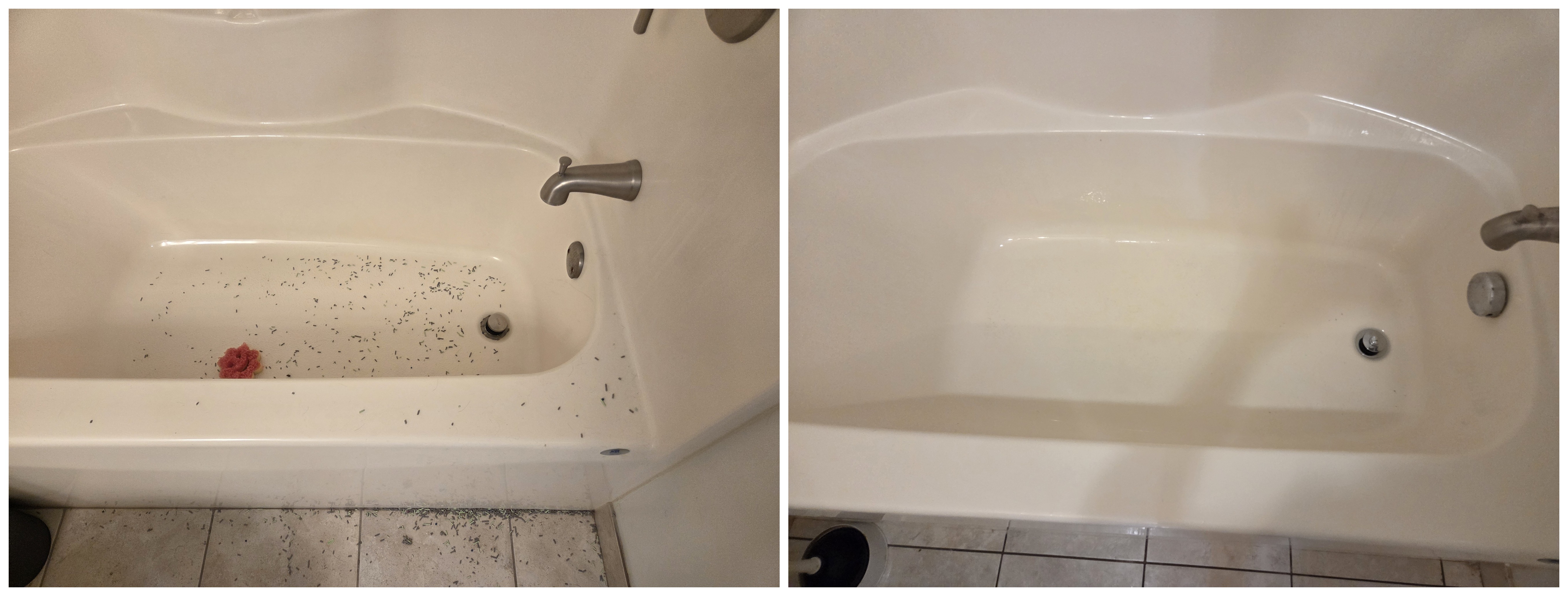 Before and after bathtub cleaning by Grime Fighters