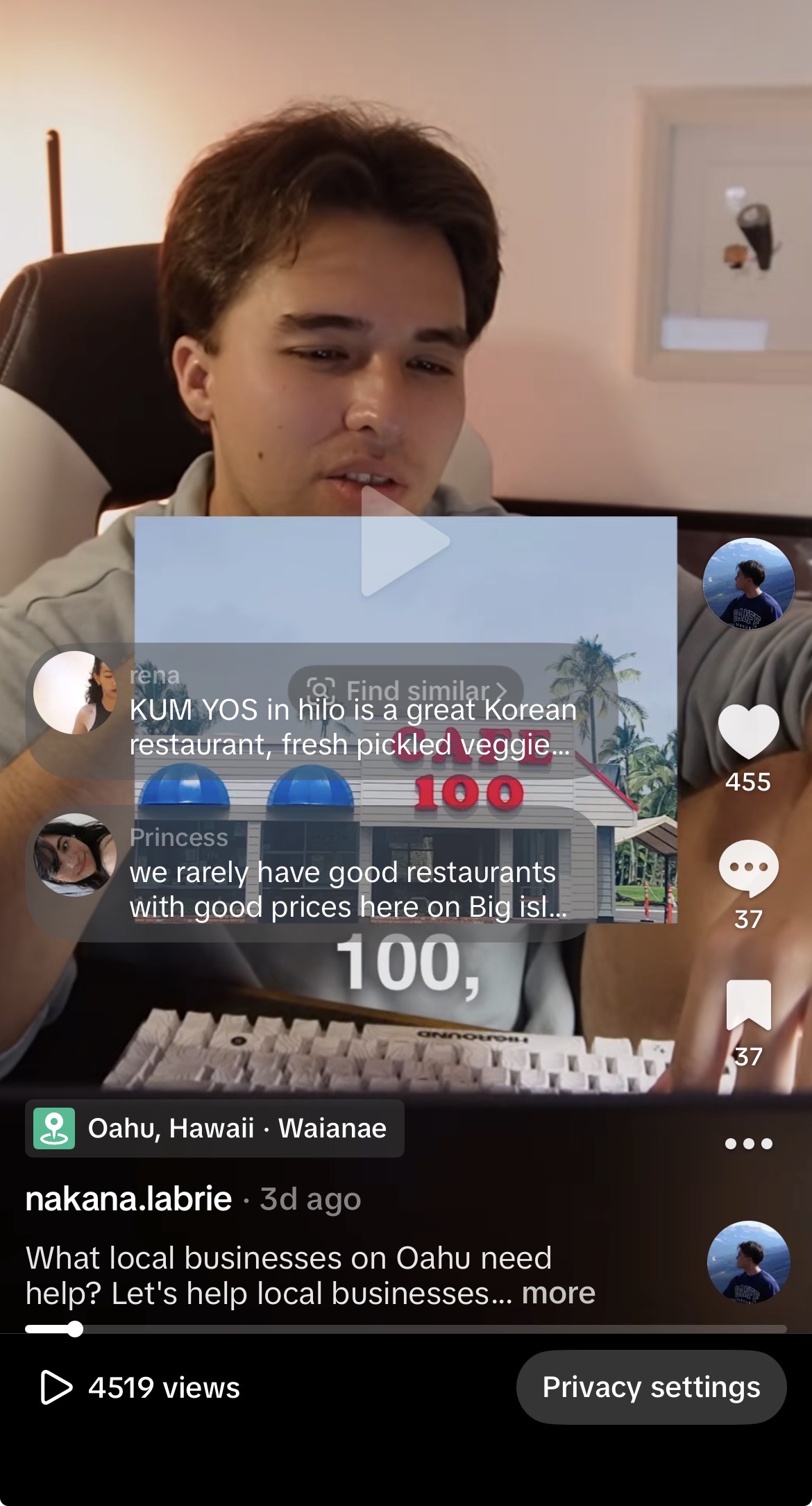 Mo'olelo Marketing reel asking which O'ahu businesses need help, 455 likes