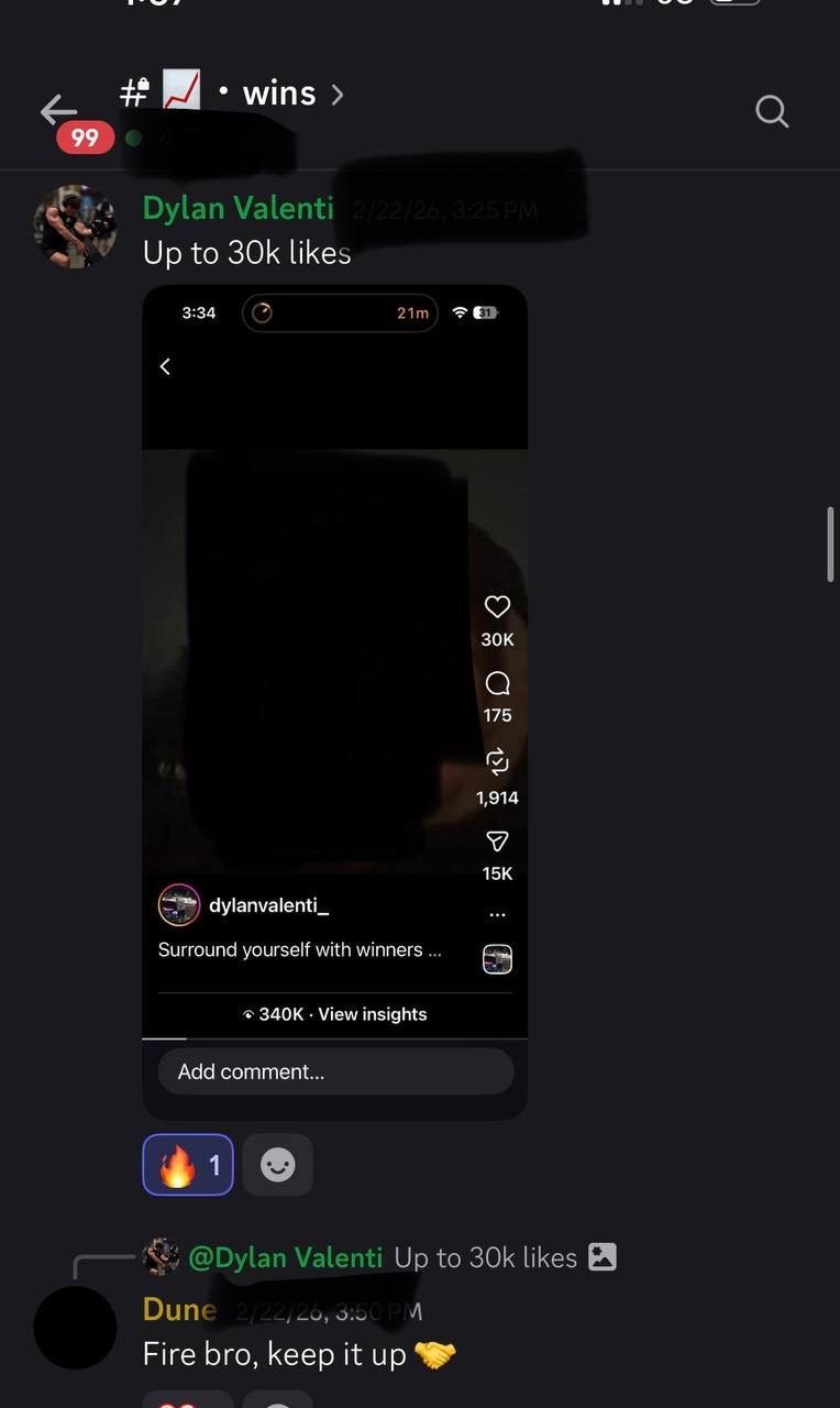Wins channel: Dylan up to 30k likes