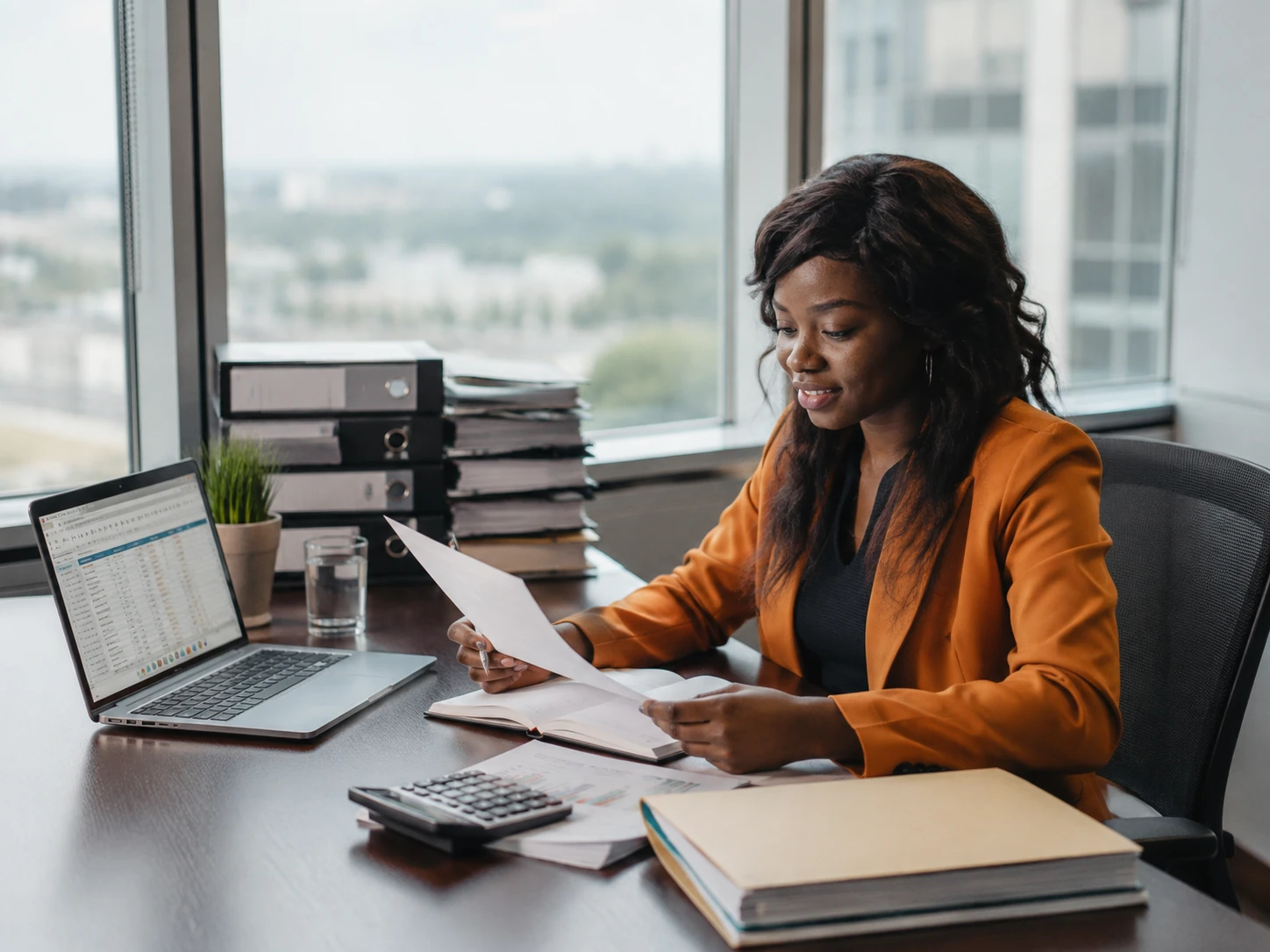 Professional tax preparer reviewing financial documents for a Florida small business