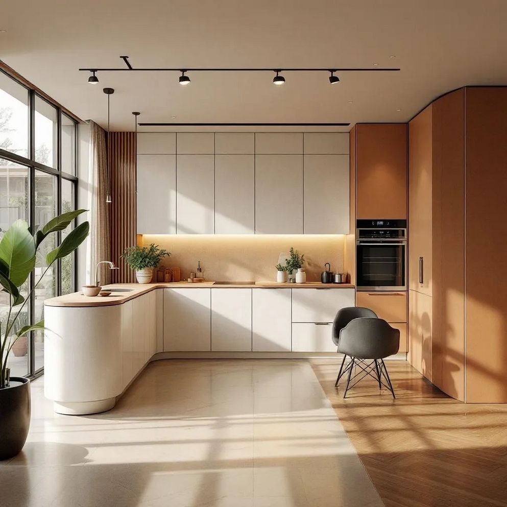 A modern kitchen with curved island A modern kitchen with curved island