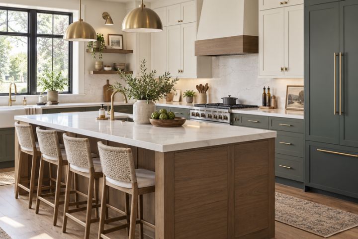 Traditional Shaker and modern flat-panel cabinetry displaying two-tone finishes achieved with cabinet refacing. Traditional Shaker and modern flat-panel cabinetry displaying two-tone finishes achieved with cabinet refacing.