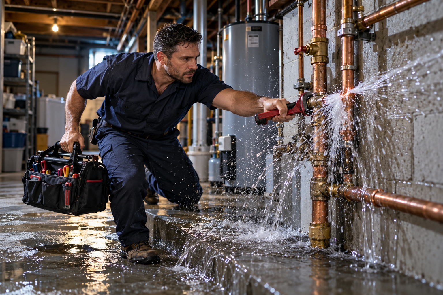 Bob the Plumber technician responding to an urgent plumbing emergency