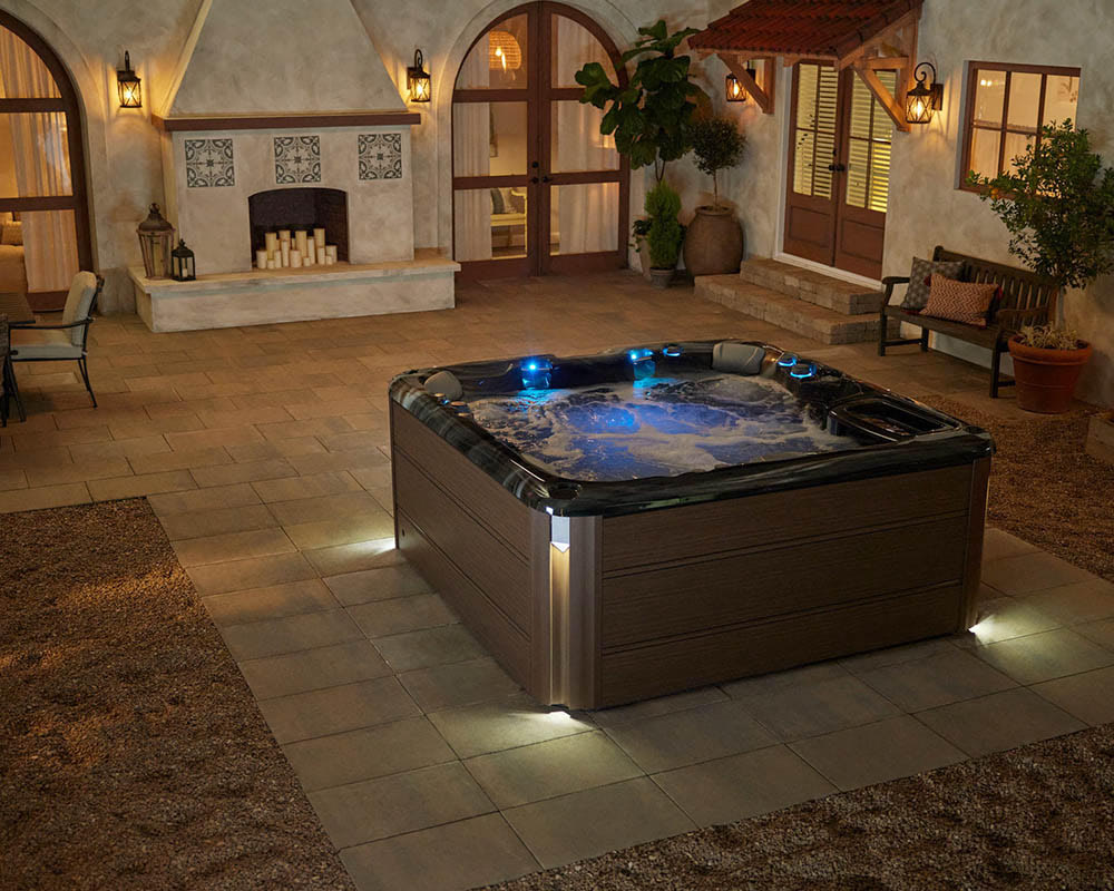 hot tub in backyard