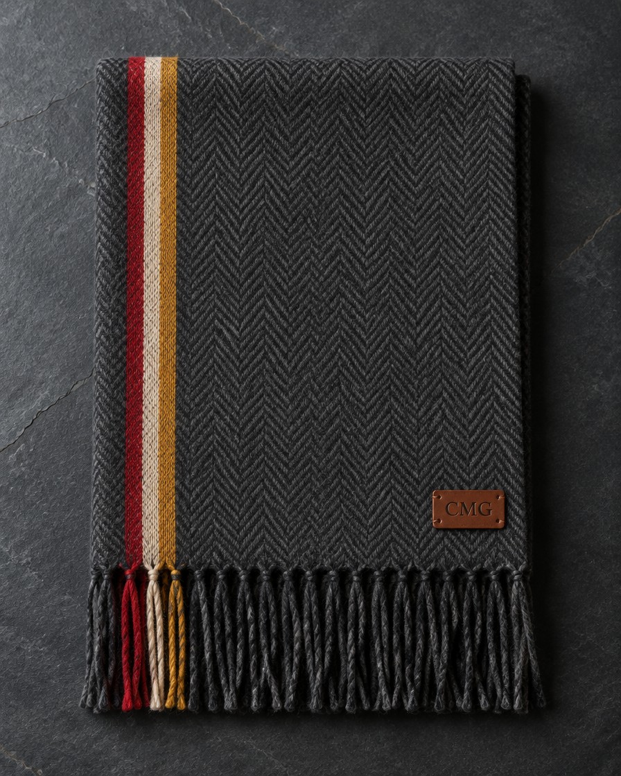 Cashmere Herringbone Scarf, Charcoal
