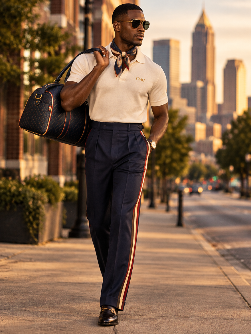 Silk Scarf and Side-Stripe Trouser