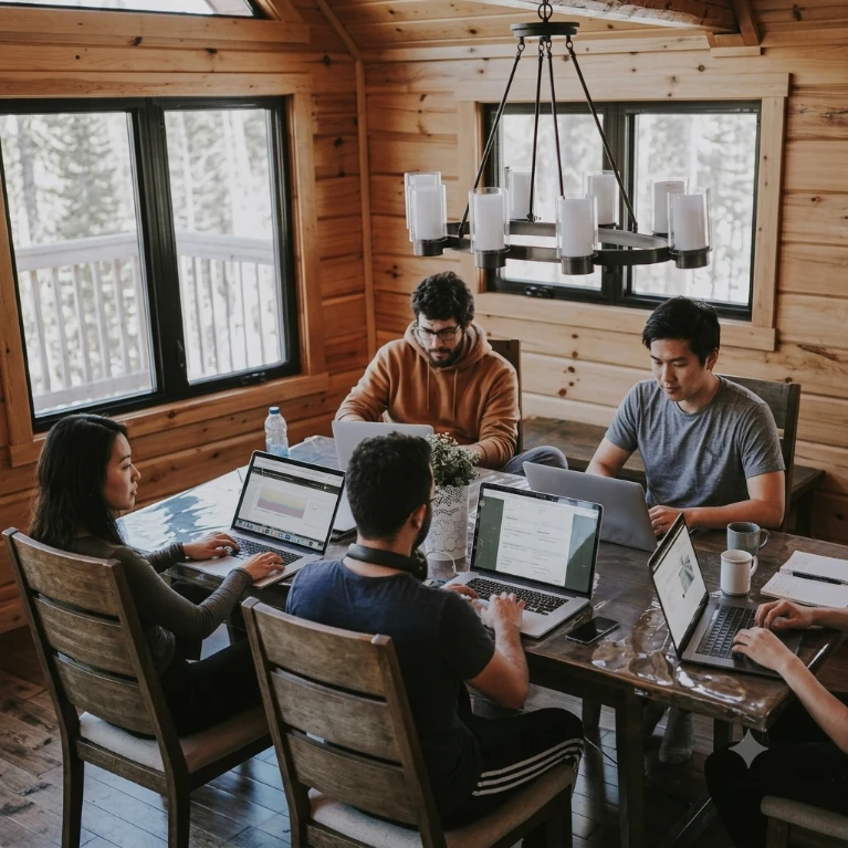 Professional team collaborating in a modern workplace