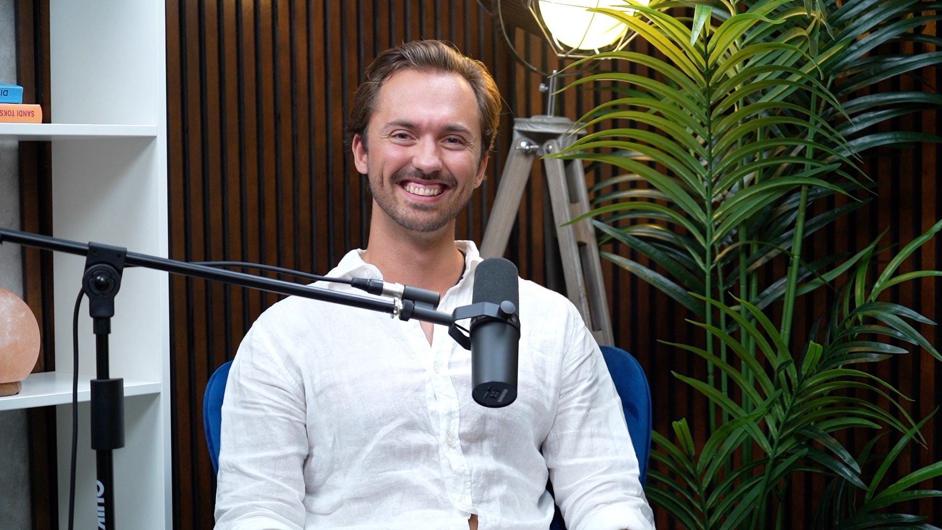 Alexander Lobb recording The Wholesome Way podcast