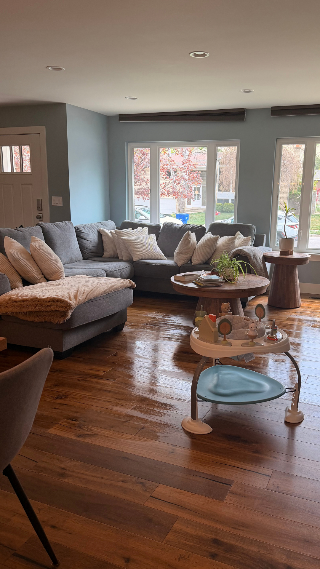Clean living room with polished hardwood floors and spotless windows, Boujee Cleaning Services