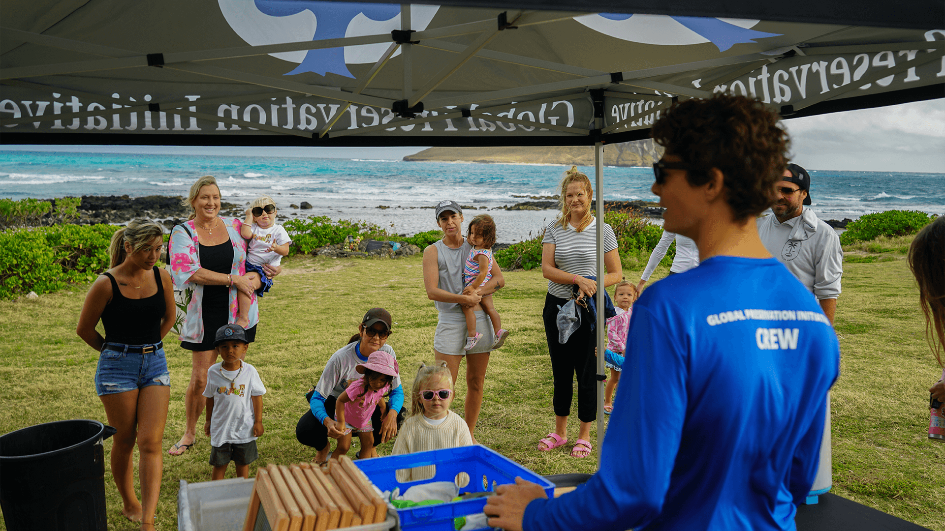 Our education team at an environmental beach cleanup