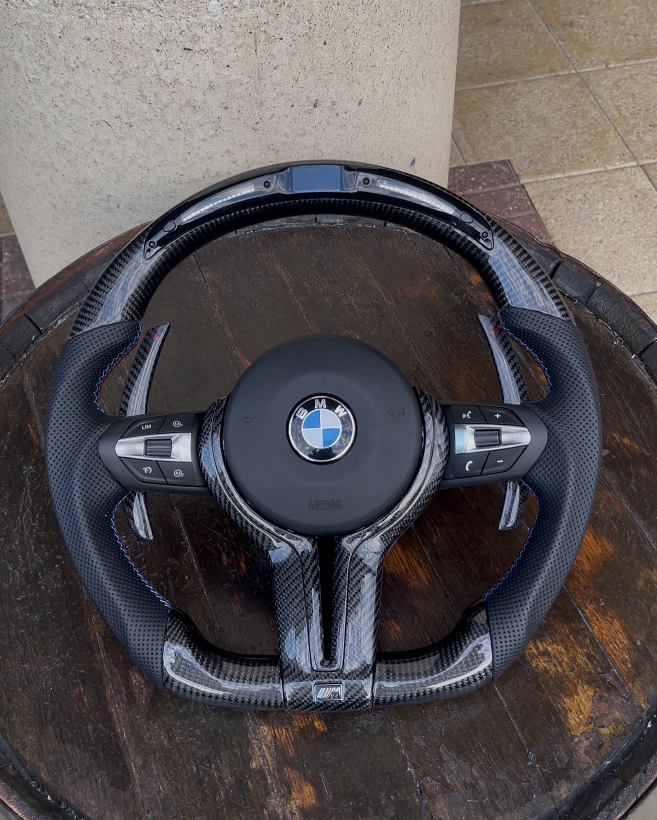 Midnight Carbon gloss woven carbon steering wheel with carbon paddle shifters