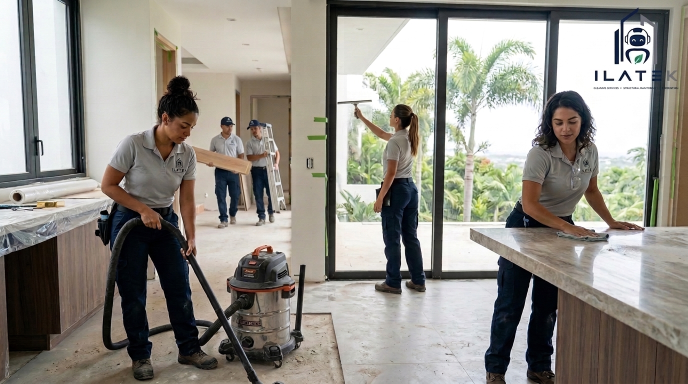 Limpieza post construcción en Puerto Rico - eliminación de polvo de obra y escombros de Ilatek