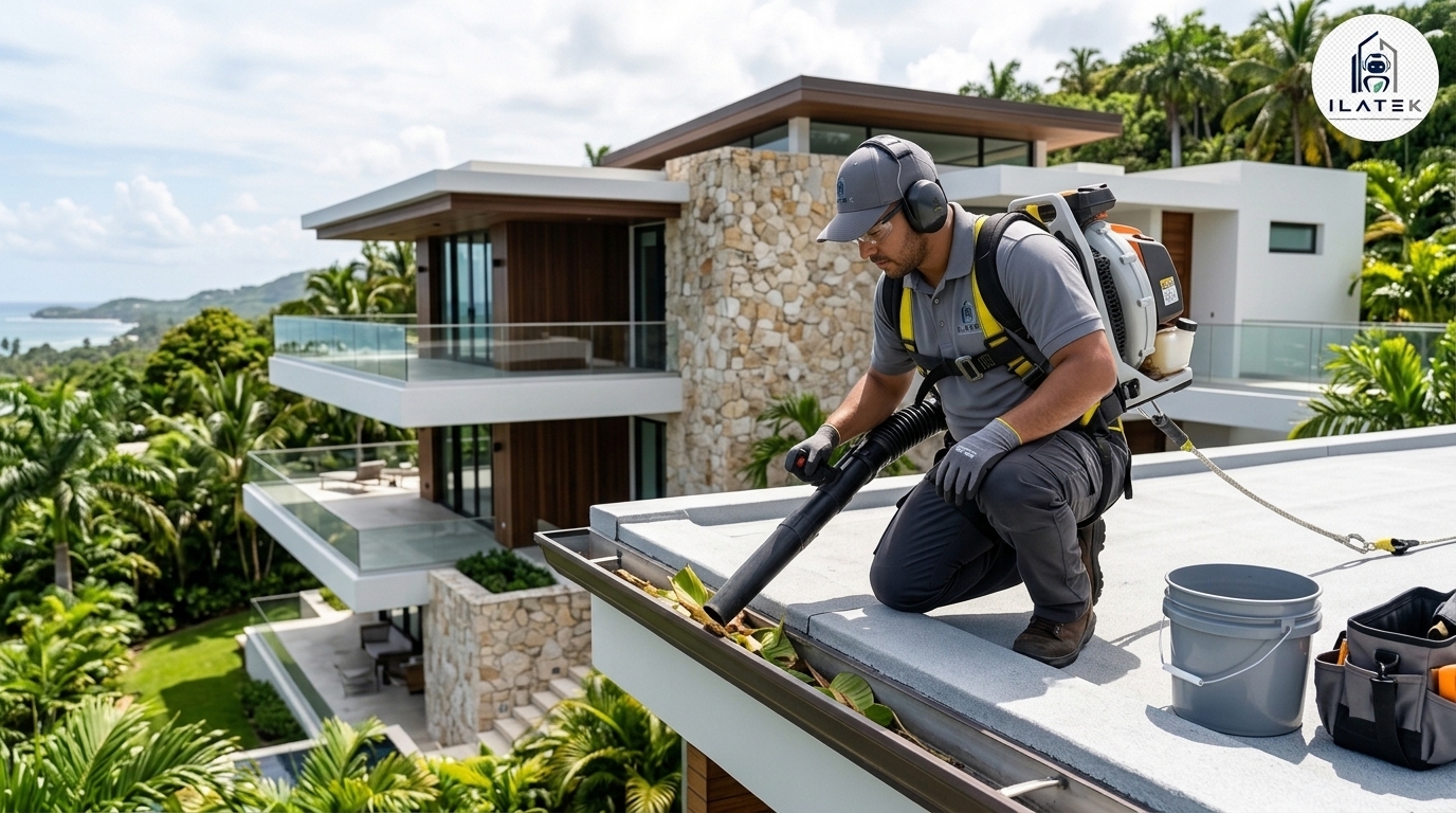 Limpieza de techos y canaletas por Ilatek Techos en Aguada, Puerto Rico — drenaje despejado