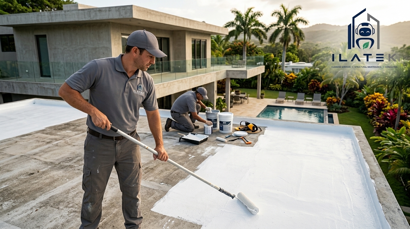 Recubrimiento elastomérico blanco en techo — Aguada, Puerto Rico