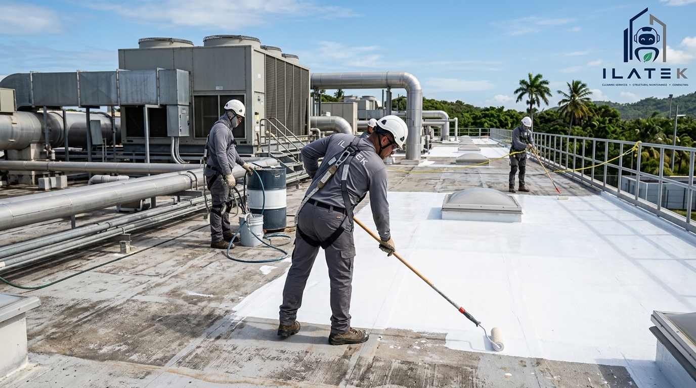 Sellado de techo industrial por Ilatek Techos en Añasco, Puerto Rico — gran superficie