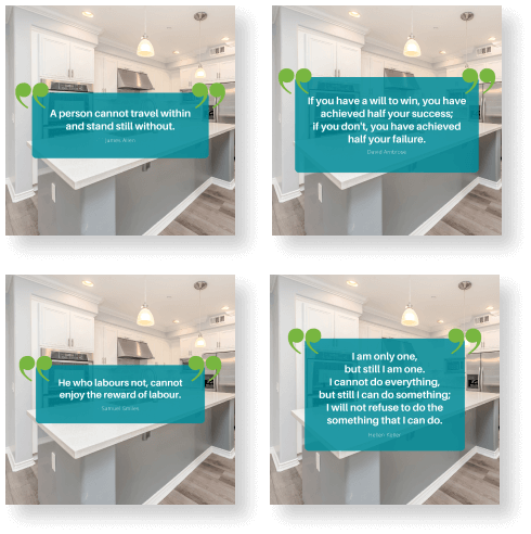 Sample motivational quote templates from April Real Estate Marketing Bundle for Instagram and Facebook.