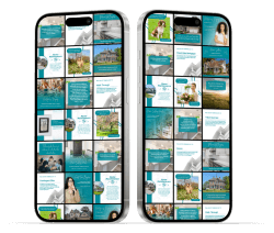 April Real Estate Marketing Bundle showcasing 38 premium social media posts on two mobile phone screens.