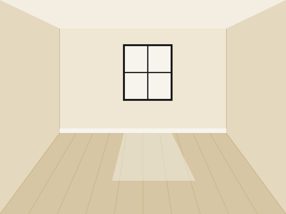 Illustration of the same living room emptied and broom-clean after a cleanout
