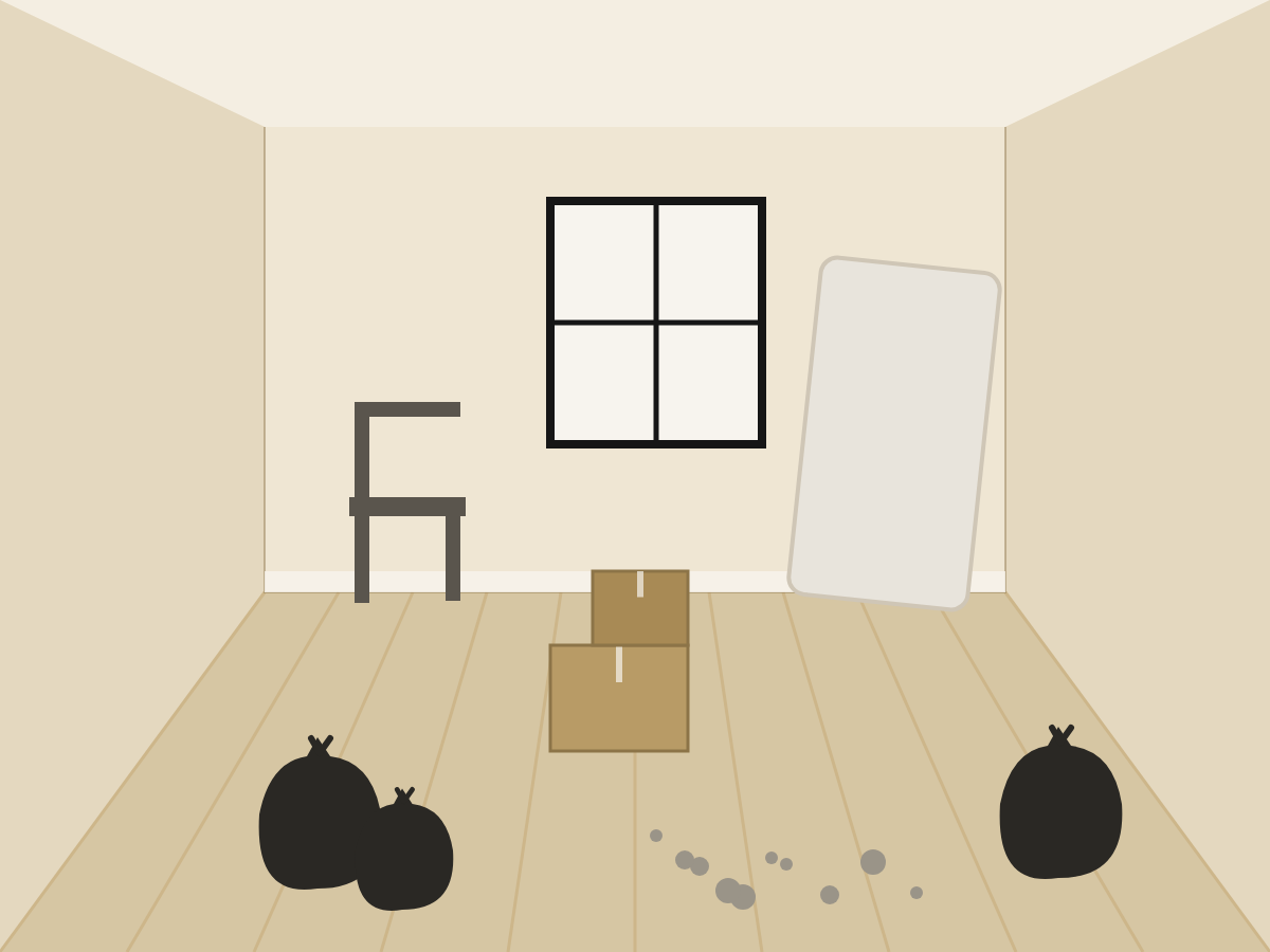 Illustration of a vacant rental unit being cleared and cleaned for the next tenant