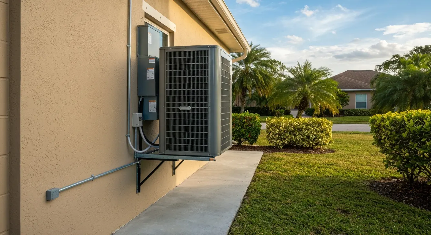 Heat pump outdoor unit mounted on Bokeelia home