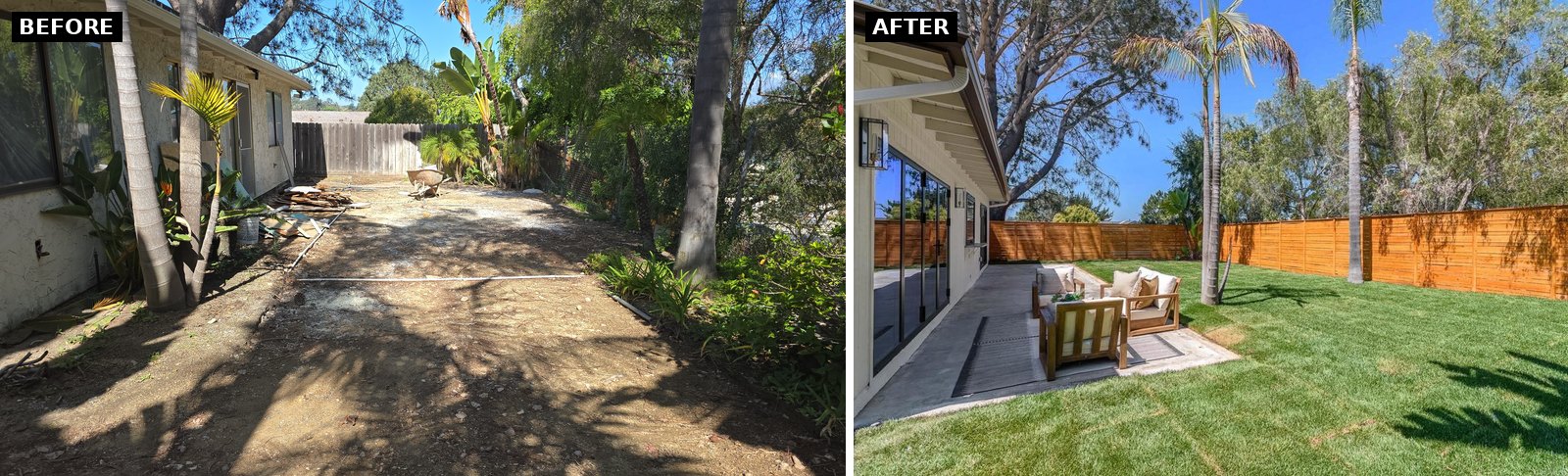 Solana Beach side yard before and after