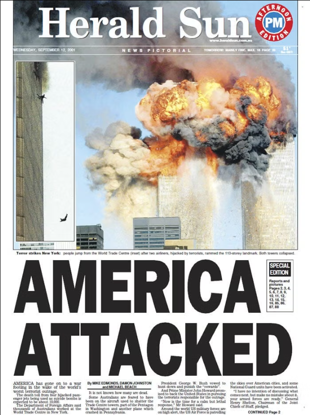 Herald Sun Newspaper cover of September 11, 2001 Herald Sun Newspaper cover of September 11, 2001