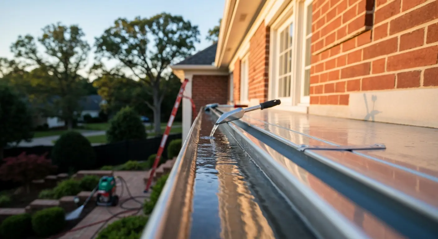 Gutter cleaning service in progress