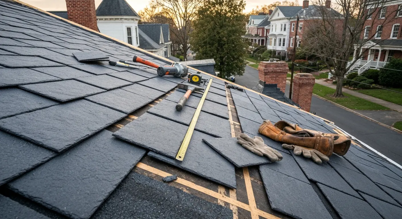 Synthetic slate roof installation